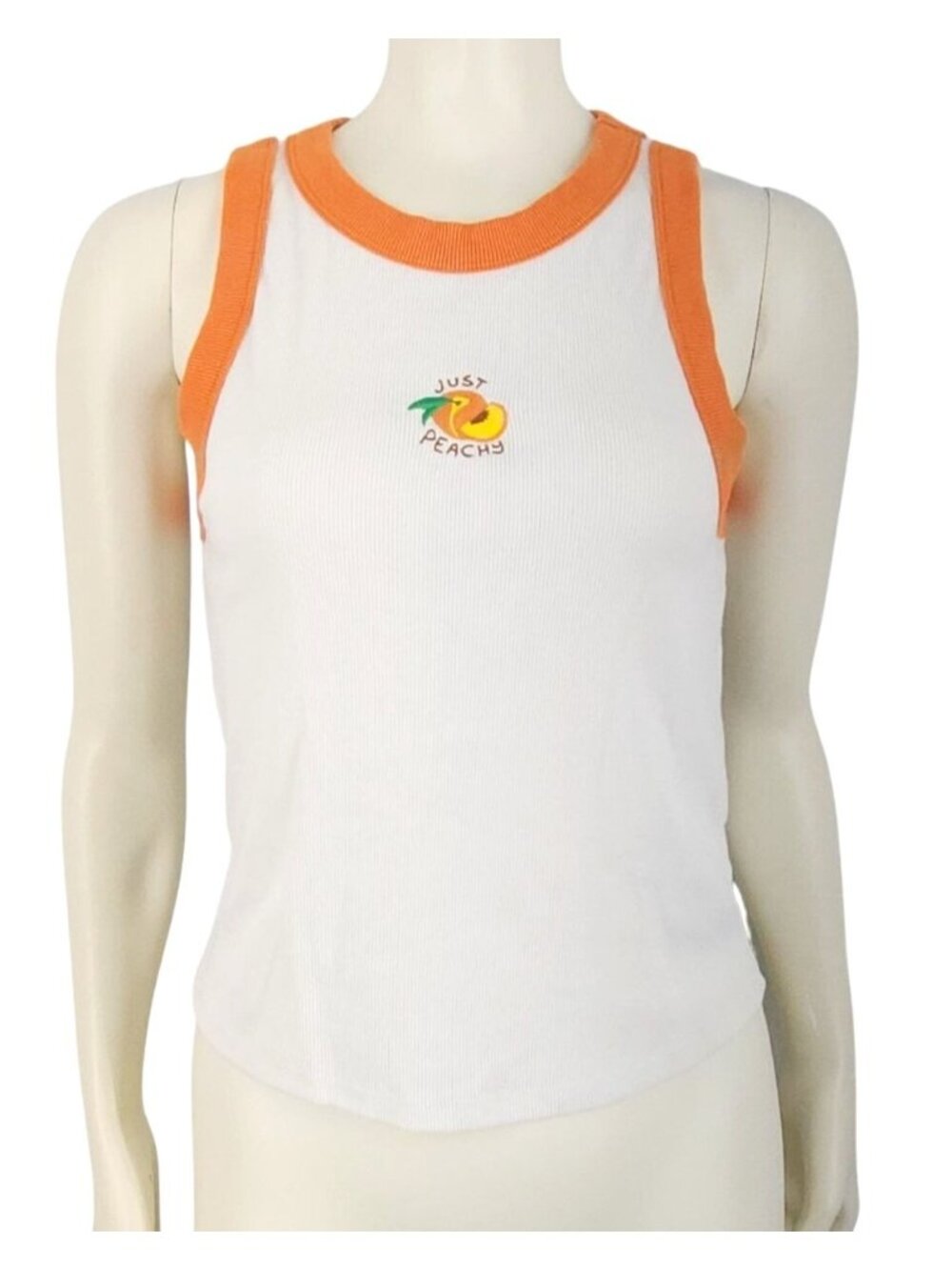 Women's Old Navy Ribbed Snug High Neck Just Peachy Tank Top Shirt Large White